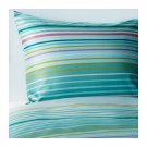 IKEA Palmlilja QUEEN Full Duvet COVER and  Pillowcases Set Turquoise Stripes Sateen Woven