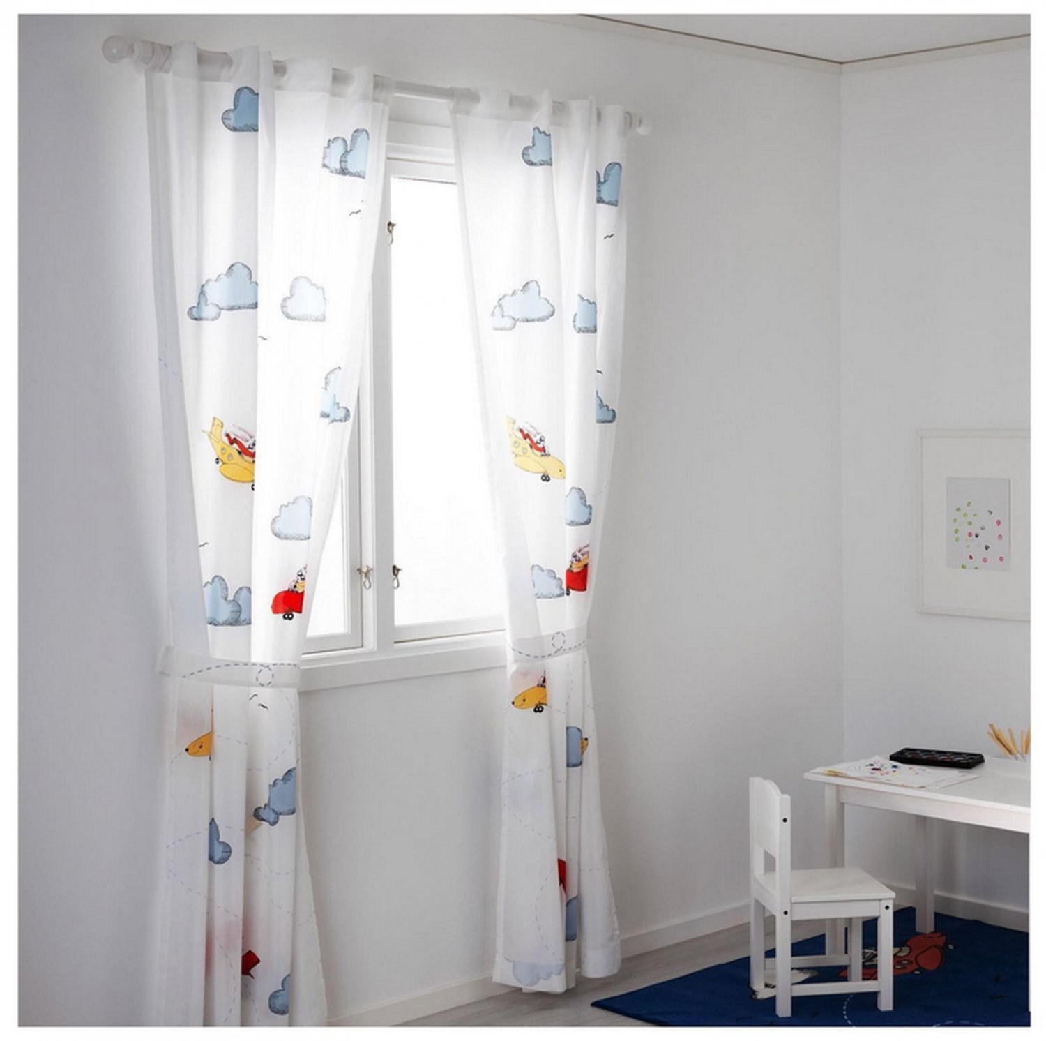 IKEA FLYGNING Children CURTAINS WHITE Airplanes CLOUDS Girl Boy Retro