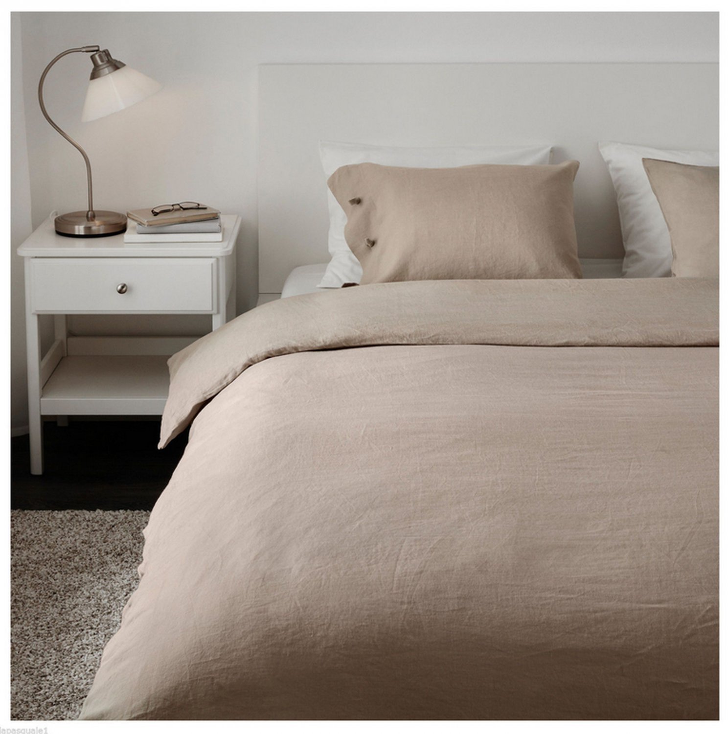 IKEA Linblomma QUEEN Full Duvet COVER And Pillowcases Set LINEN Natural 