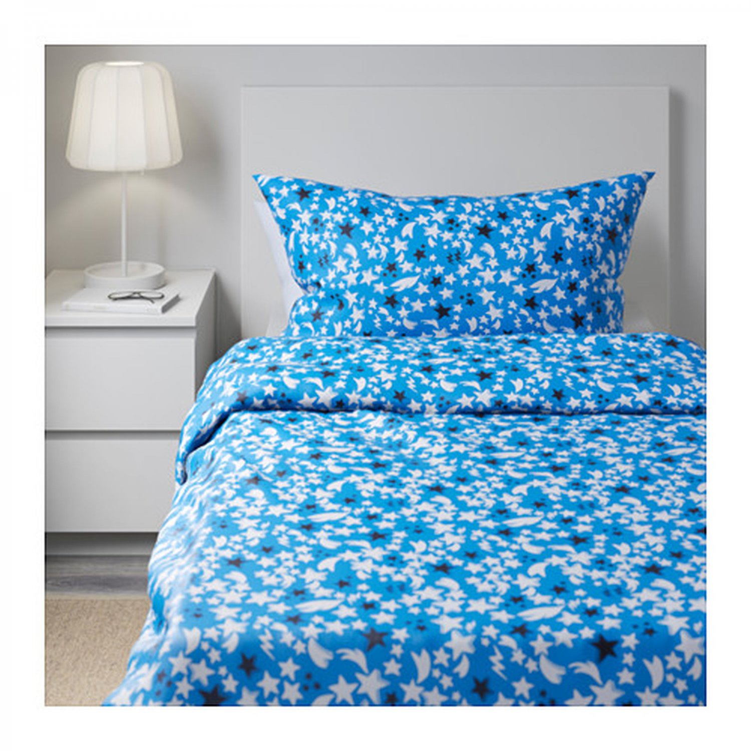 IKEA Solbrud TWIN Single Duvet COVER Pillowcase Set BLUE Stars Comets