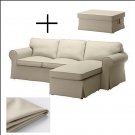 IKEA Ektorp Loveseat sofa w Chaise and Footstool Ottoman COVERS Slipcovers TYGELSJO BEIGE Tygelsjö