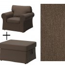 IKEA Ektorp Armchair and Footstool COVERS Slipcovers JONSBODA BROWN Chair Ottoman Covers