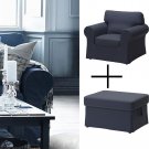 IKEA Ektorp Armchair Footstool COVERS Chair Ottoman SLIPCOVERS Jonsboda Blue Denim