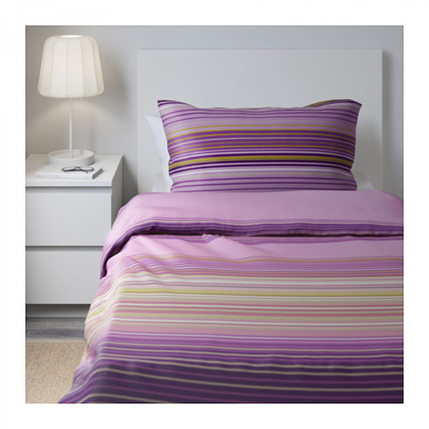 IKEA Palmlilja TWIN Duvet COVER and Pillowcase Set Purple Lilac Stripes