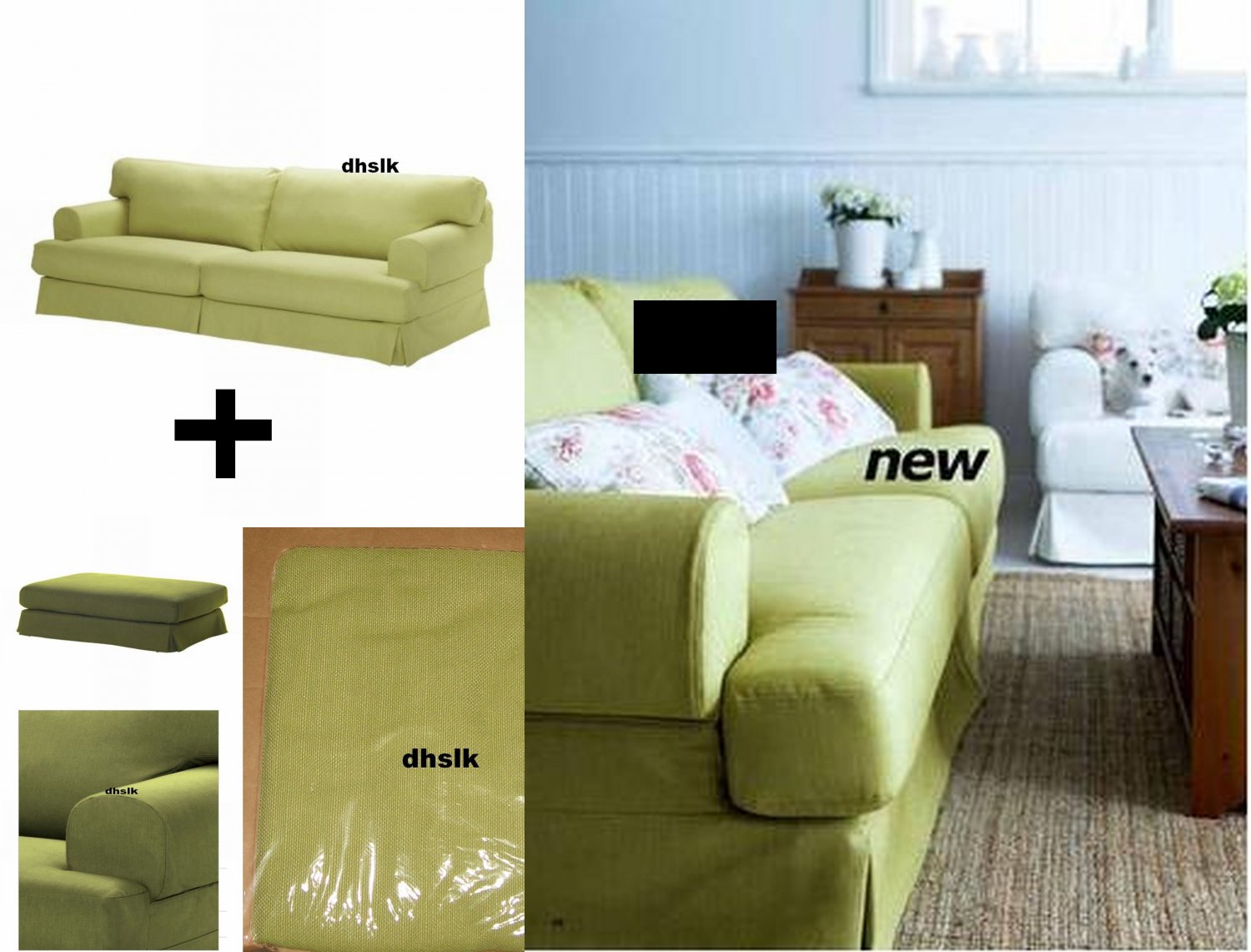 Ikea Hovas Sofa And Footstool Slipcover Cover Kallvik Light Green