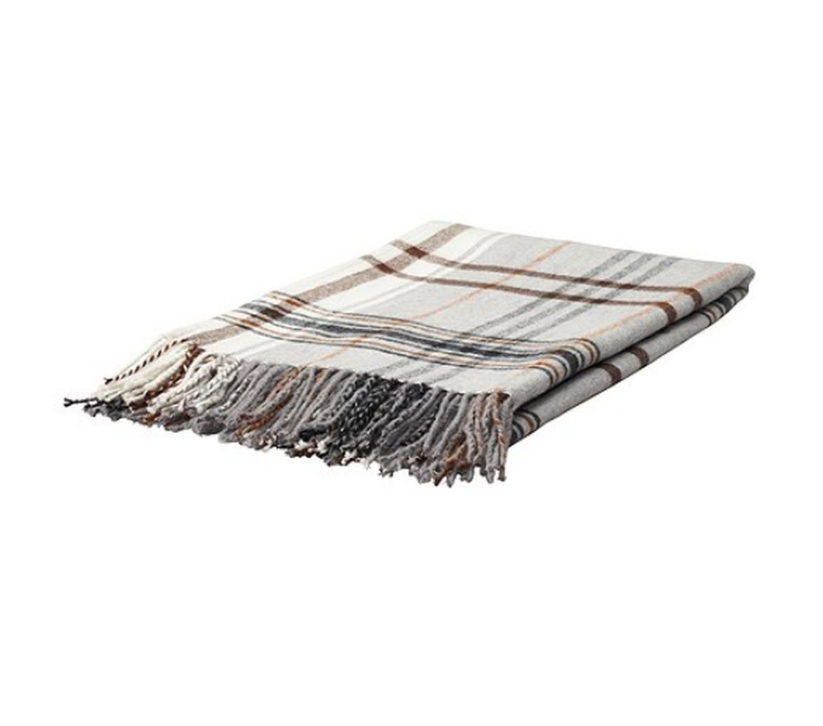IKEA Hermine Throw BLANKET Afghan BROWN Beige GREY Plaid SOFT New