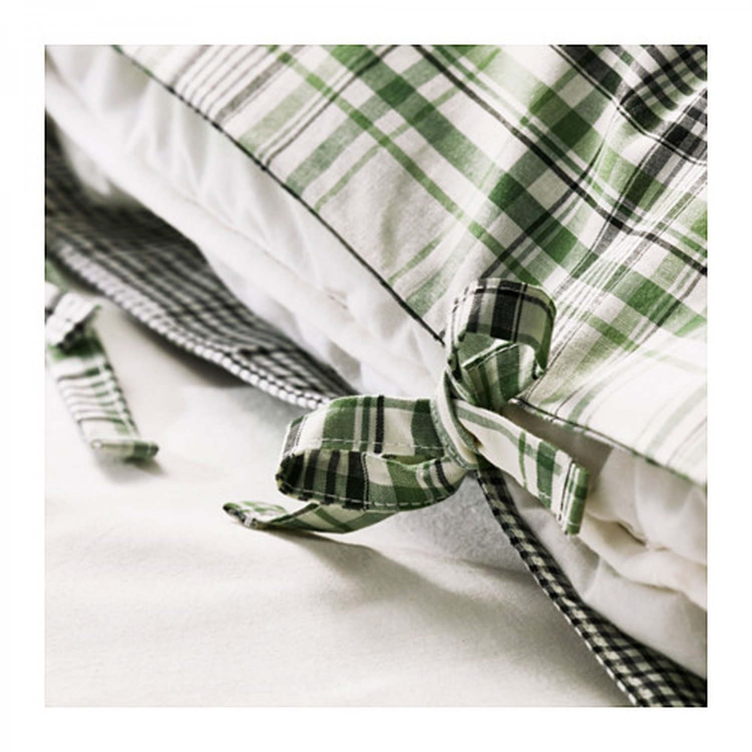 IKEA Snarjmara King DUVET COVER Set Green PLAID SNÄRJMÅRA Yarn Dyed Soft