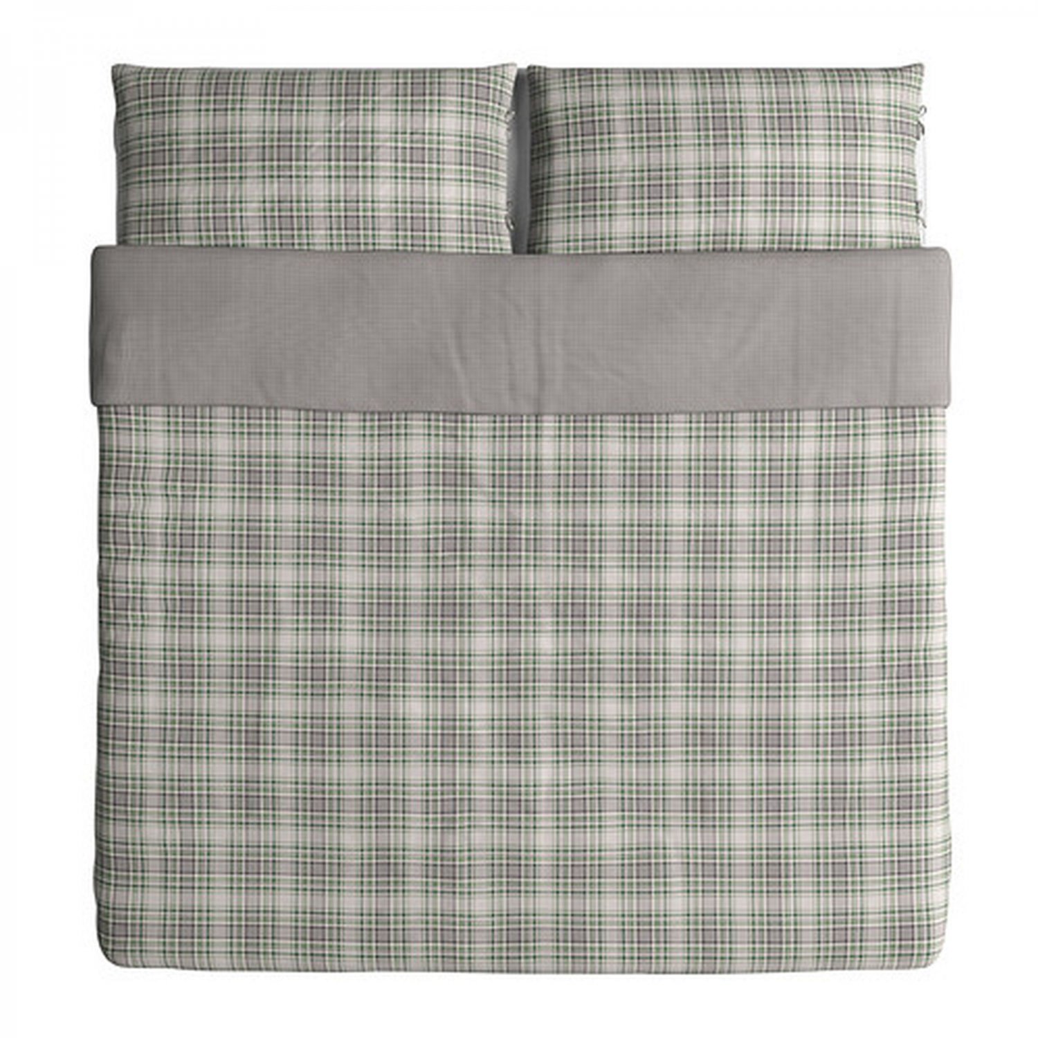 IKEA Snarjmara King DUVET COVER Set Green PLAID SNÄRJMÅRA Yarn Dyed Soft