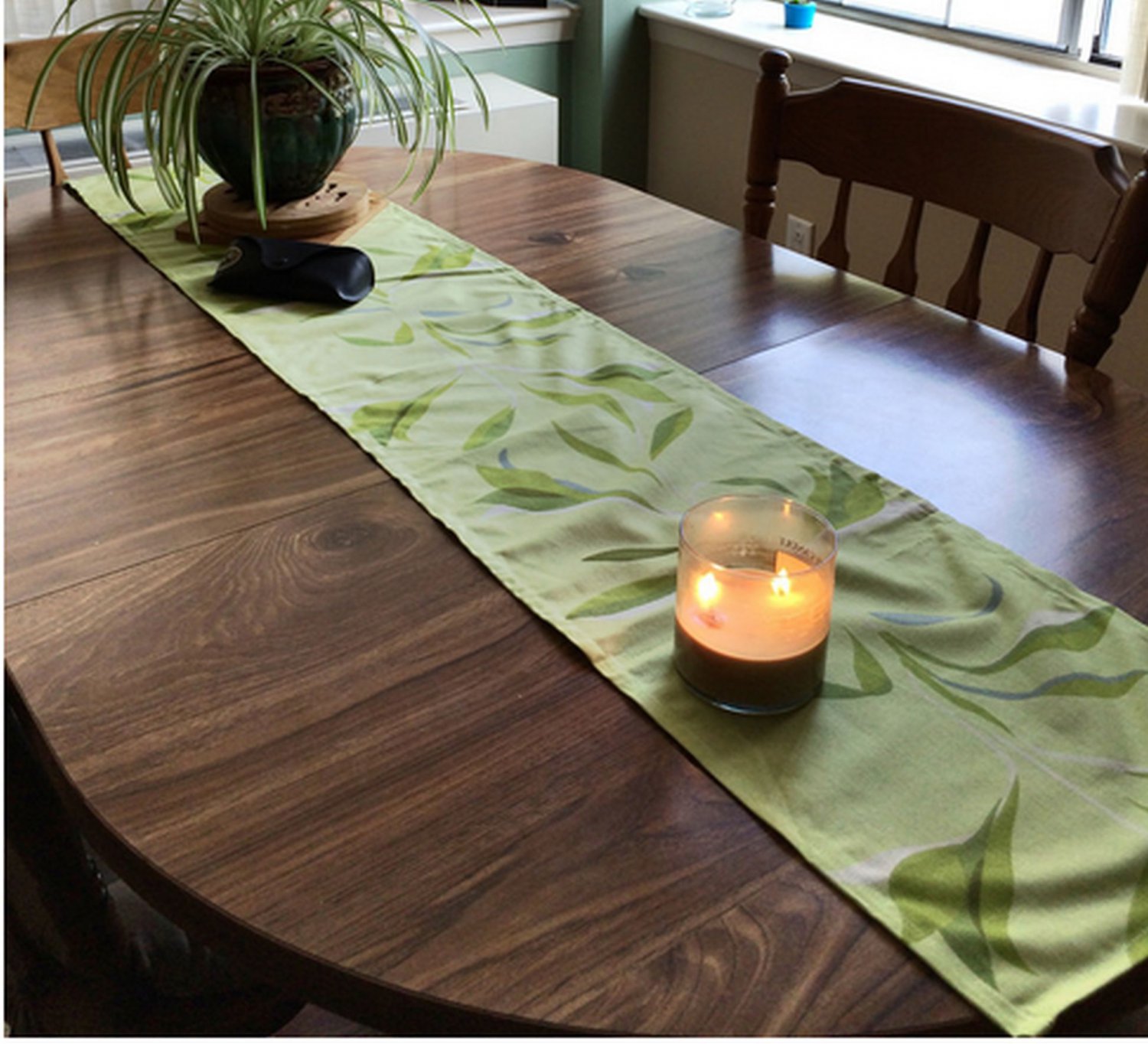IKEA Gittan TABLE RUNNER Green Leaf 102" x 16" Retro