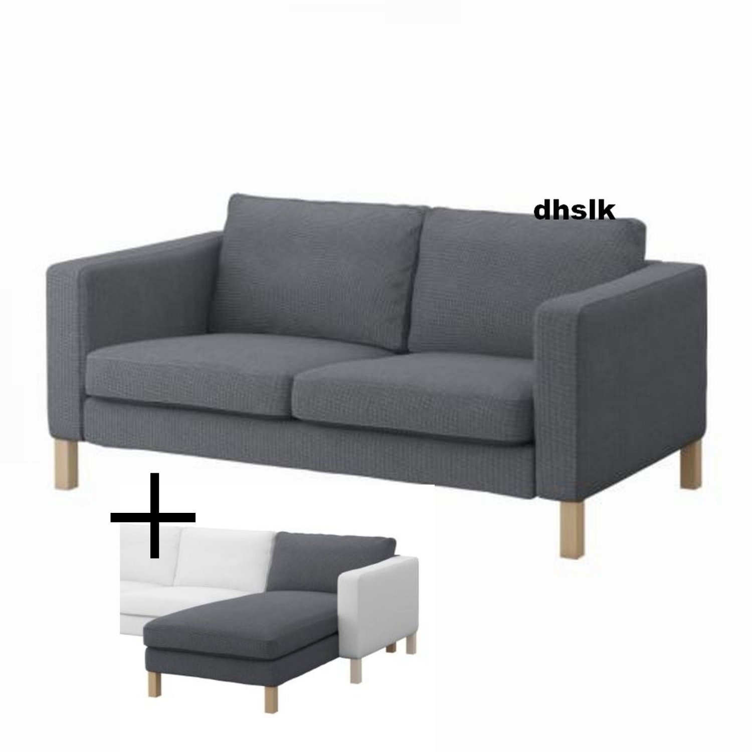 IKEA Karlstad 2 Seat Sofa and Chaise SLIPCOVERS Korndal Medium Gray