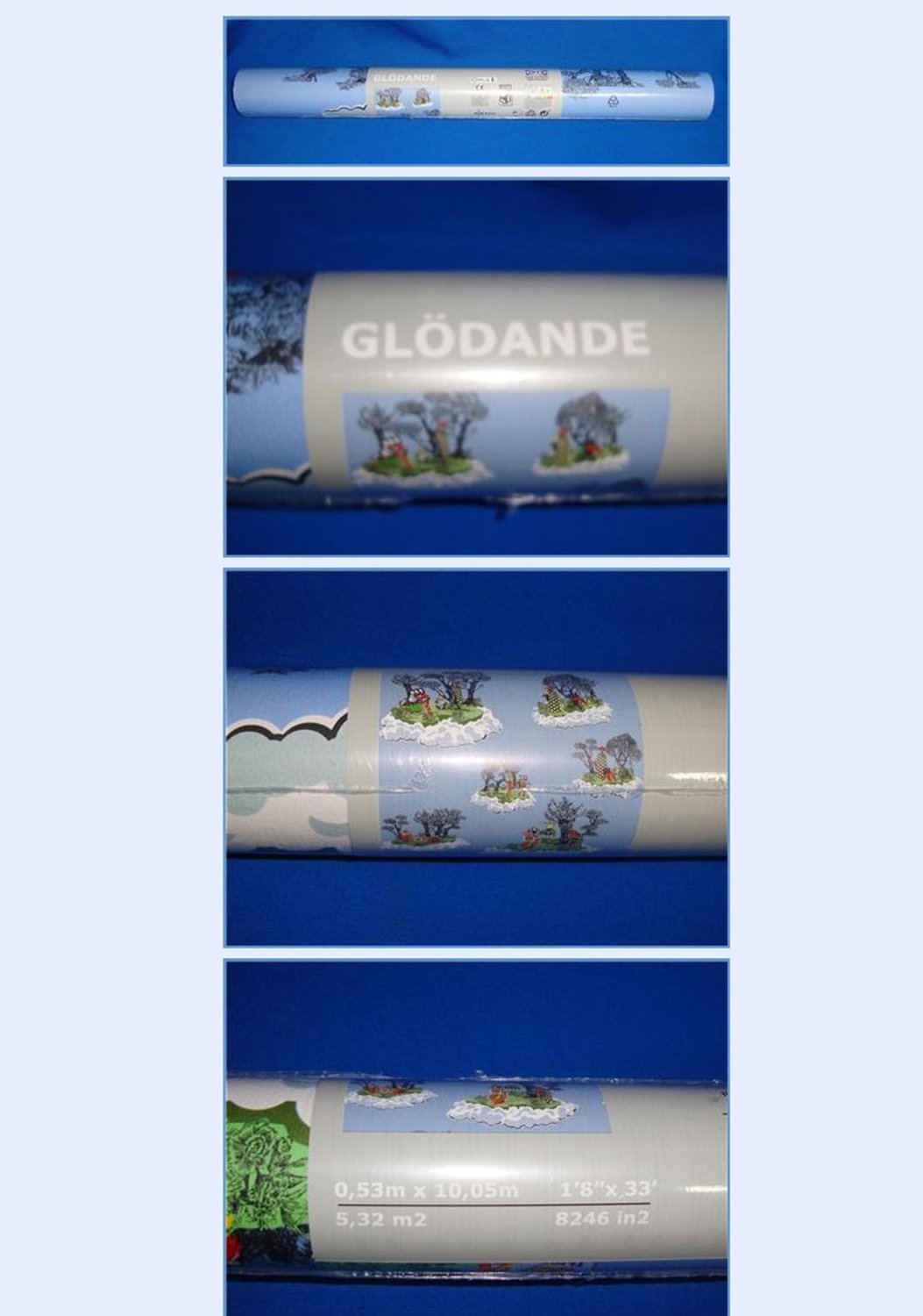 IKEA Glodande Wallpaper BLUE White GLÖDANDE 33"W Roll Limited Edition Surrealist