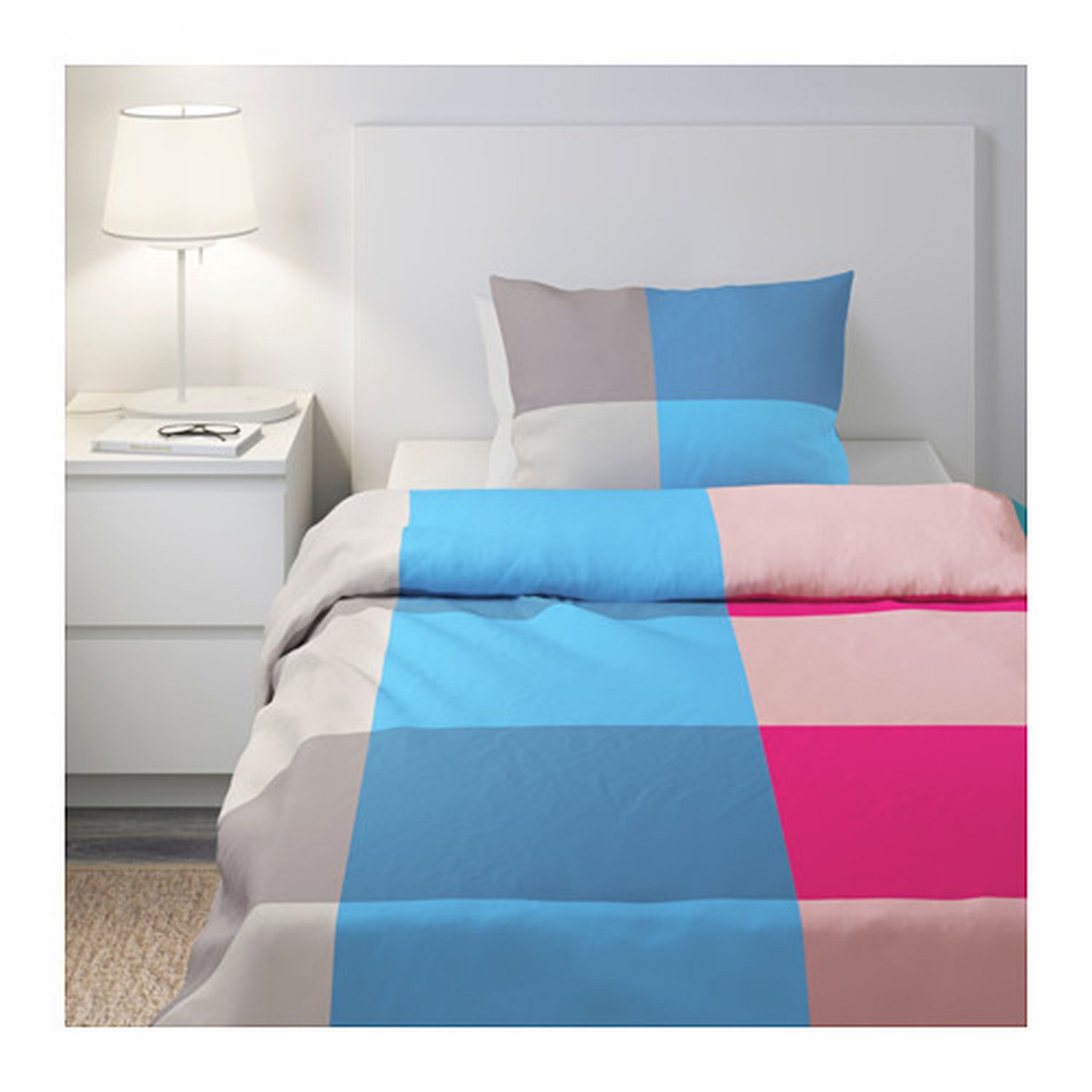 IKEA Brunkrissla TWIN Single Duvet COVER Pillowcase Set BLUE PINK Plaid ...