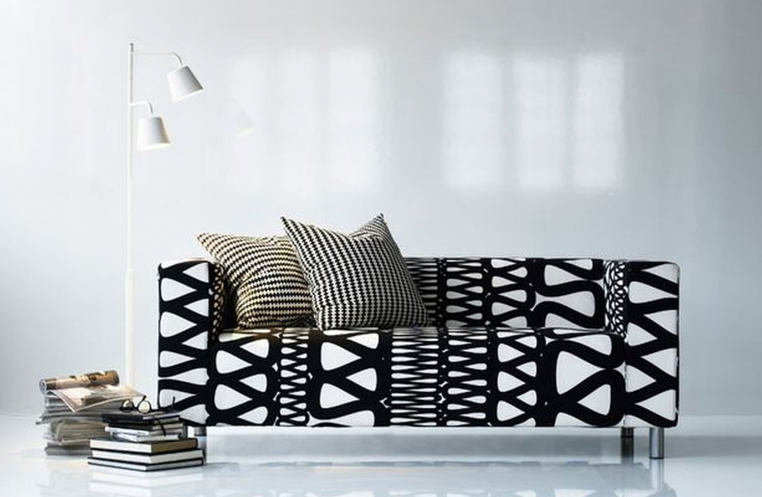 IKEA Klippan Sofa SLIPCOVER Cover STORLIEN BLACK White MOD RETRO Print