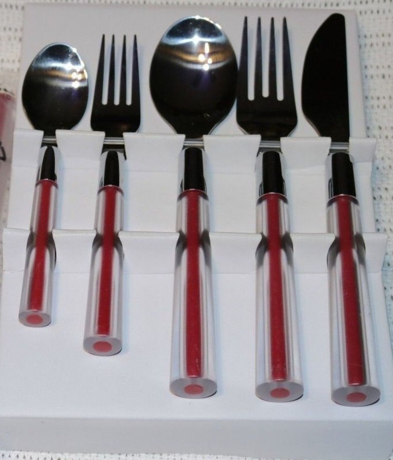 IKEA Skymta Red Clear Kitchen Flatware Cutlery Set Acrylic with Red