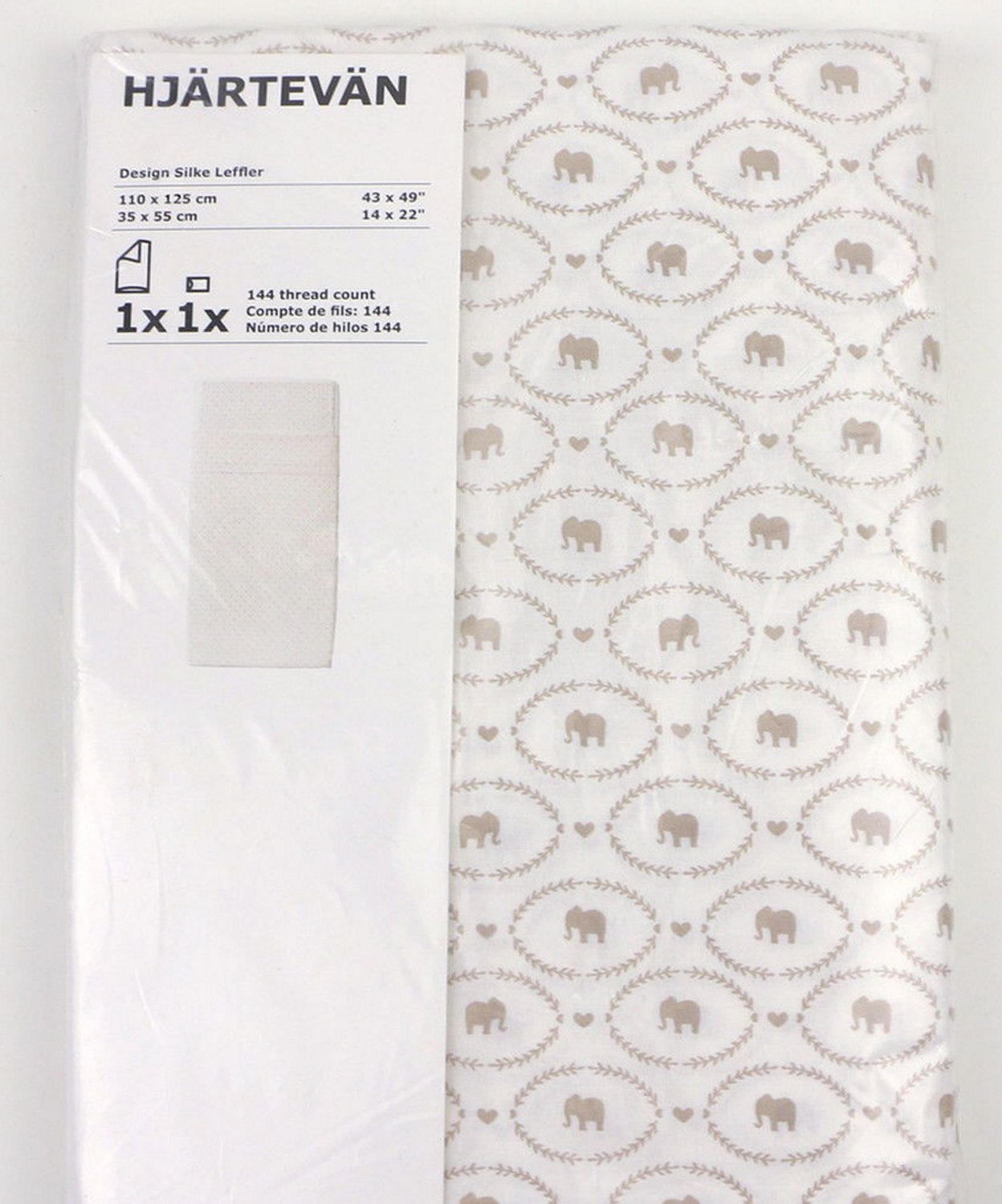 IKEA Hjartevan CRIB Duvet COVER Pillowcase SET Beige White Greige
