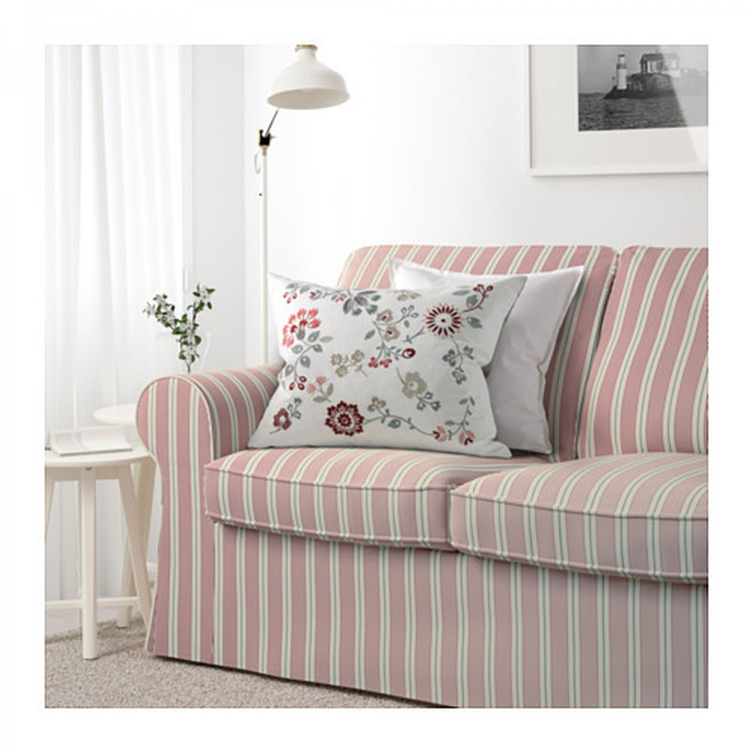 IKEA Ektorp 3 Seat Sofa SLIPCOVER Cover MOBACKA Ticking Stripes RED