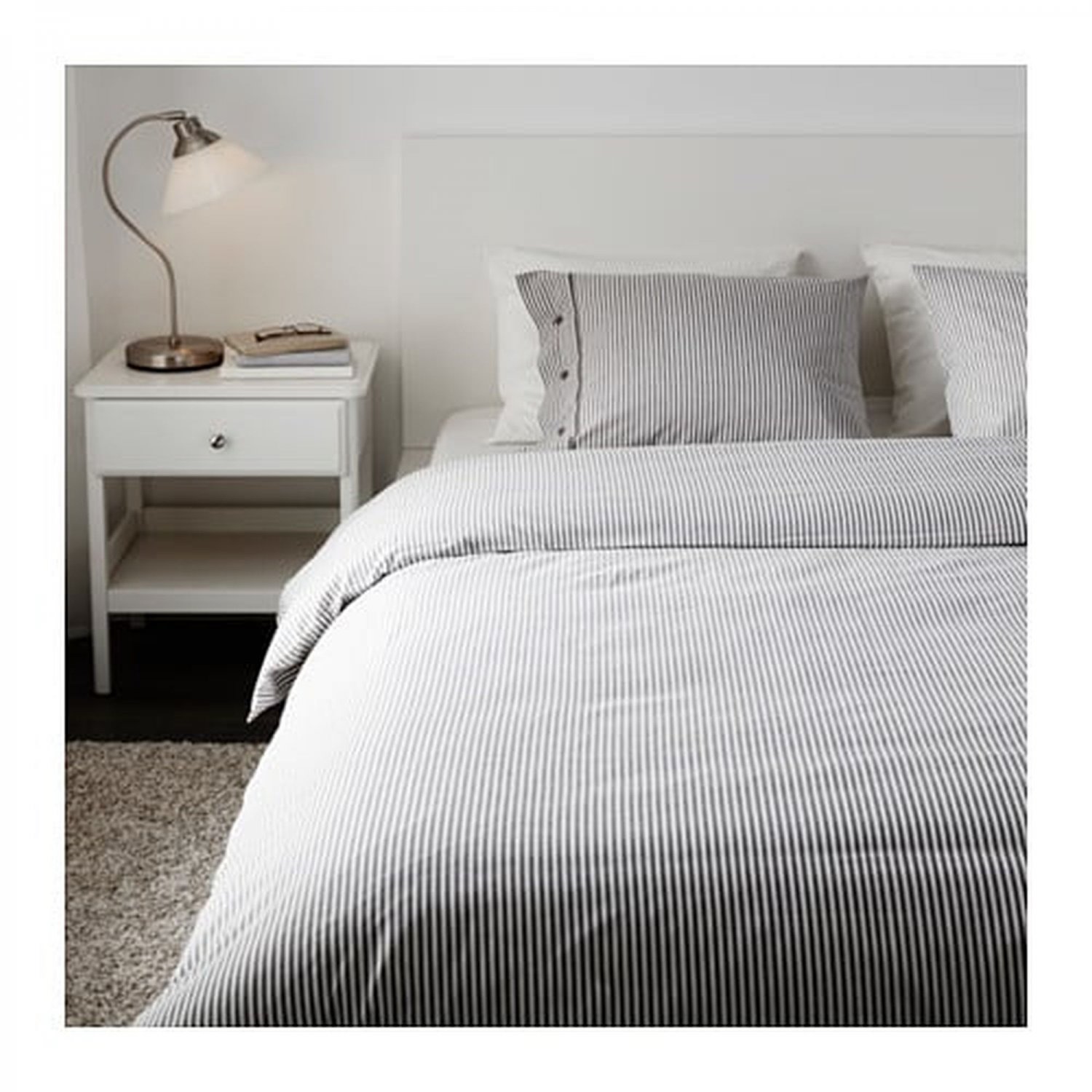 IKEA Nyponros QUEEN Full DUVET COVER Set TICKING STRIPES GRAY Yarn Dyed SOFT Grey