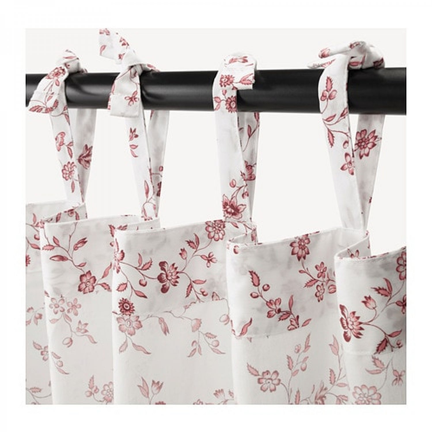 IKEA Hassleklocka Drapes CURTAINS Red White TIE TOP 2 Panels