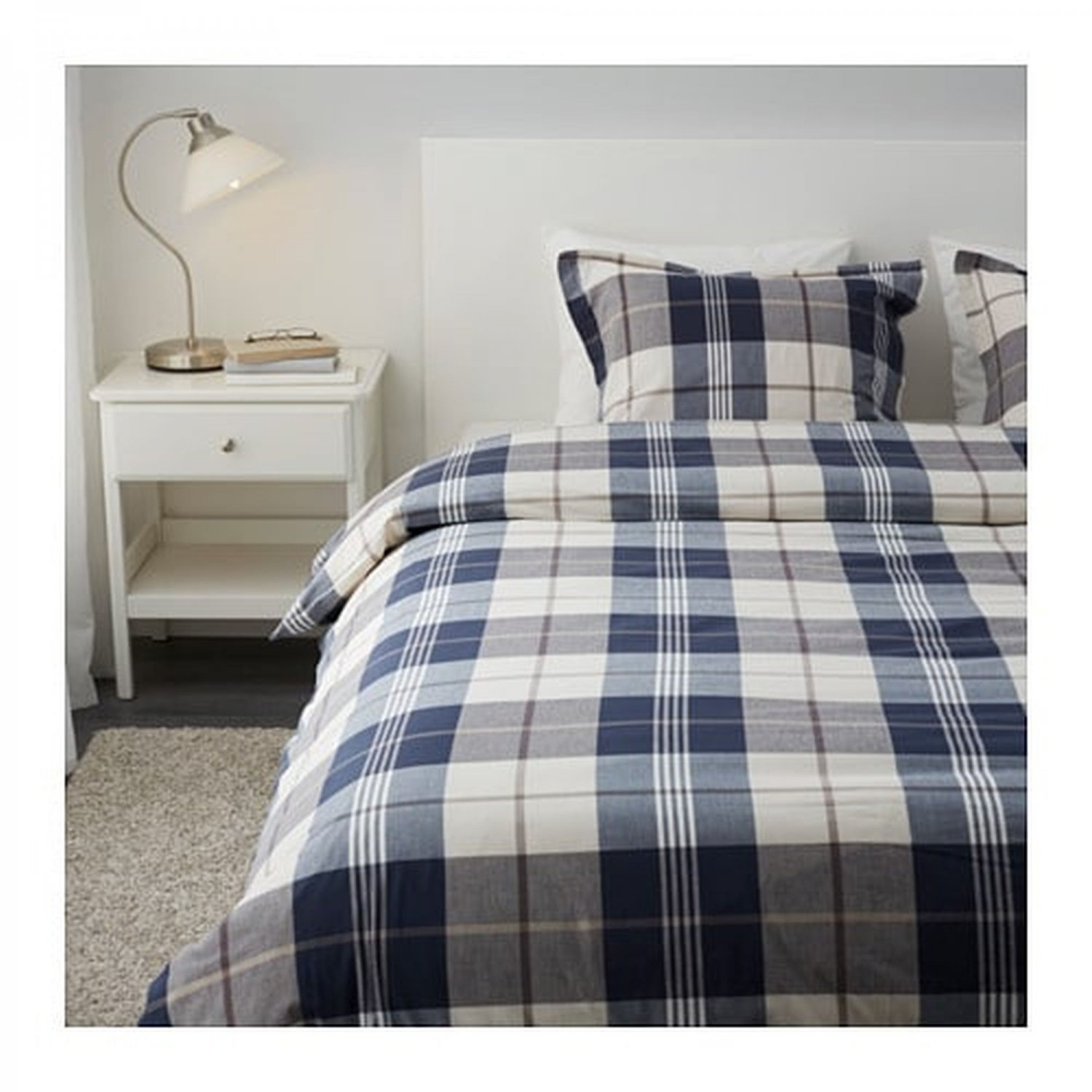 IKEA Kustruta Queen DUVET COVER Set Blue PLAID Yarn Dyed Soft Buffalo