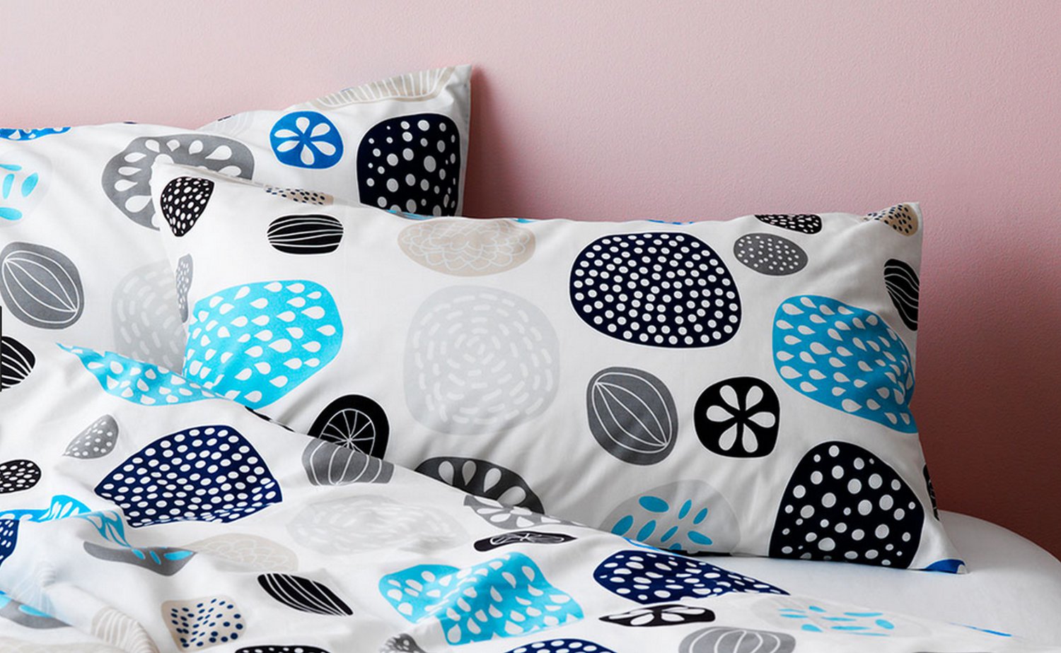 IKEA Ringkrage QUEEN Full Duvet COVER Pillowcases Set BLUE Multicolor New