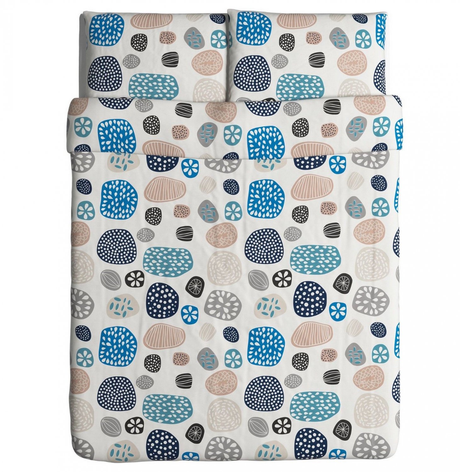 IKEA Ringkrage QUEEN Full Duvet COVER Pillowcases Set BLUE Multicolor New