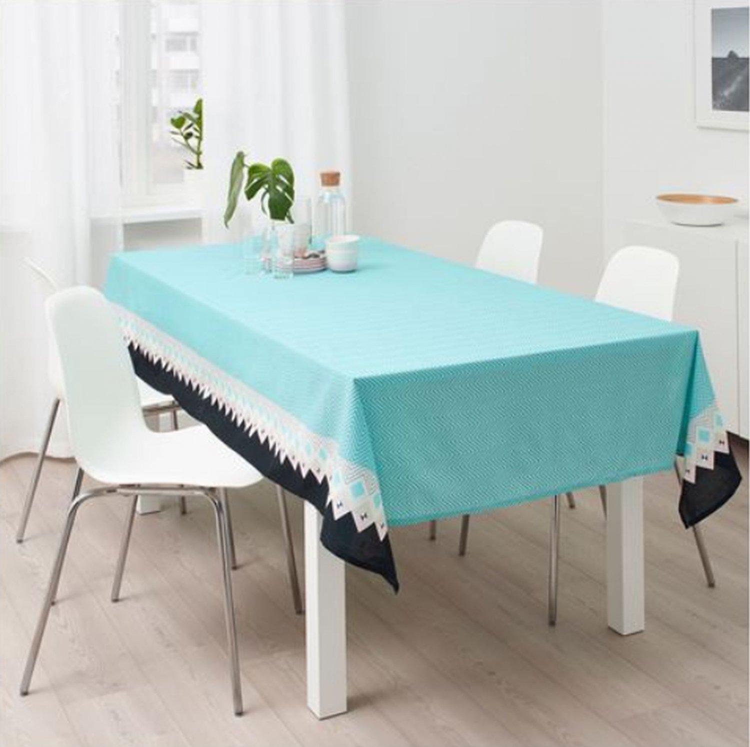 IKEA Sommar 2018 TABLECLOTH Turquoise Cotton Retro Zigzag Ethnic Design