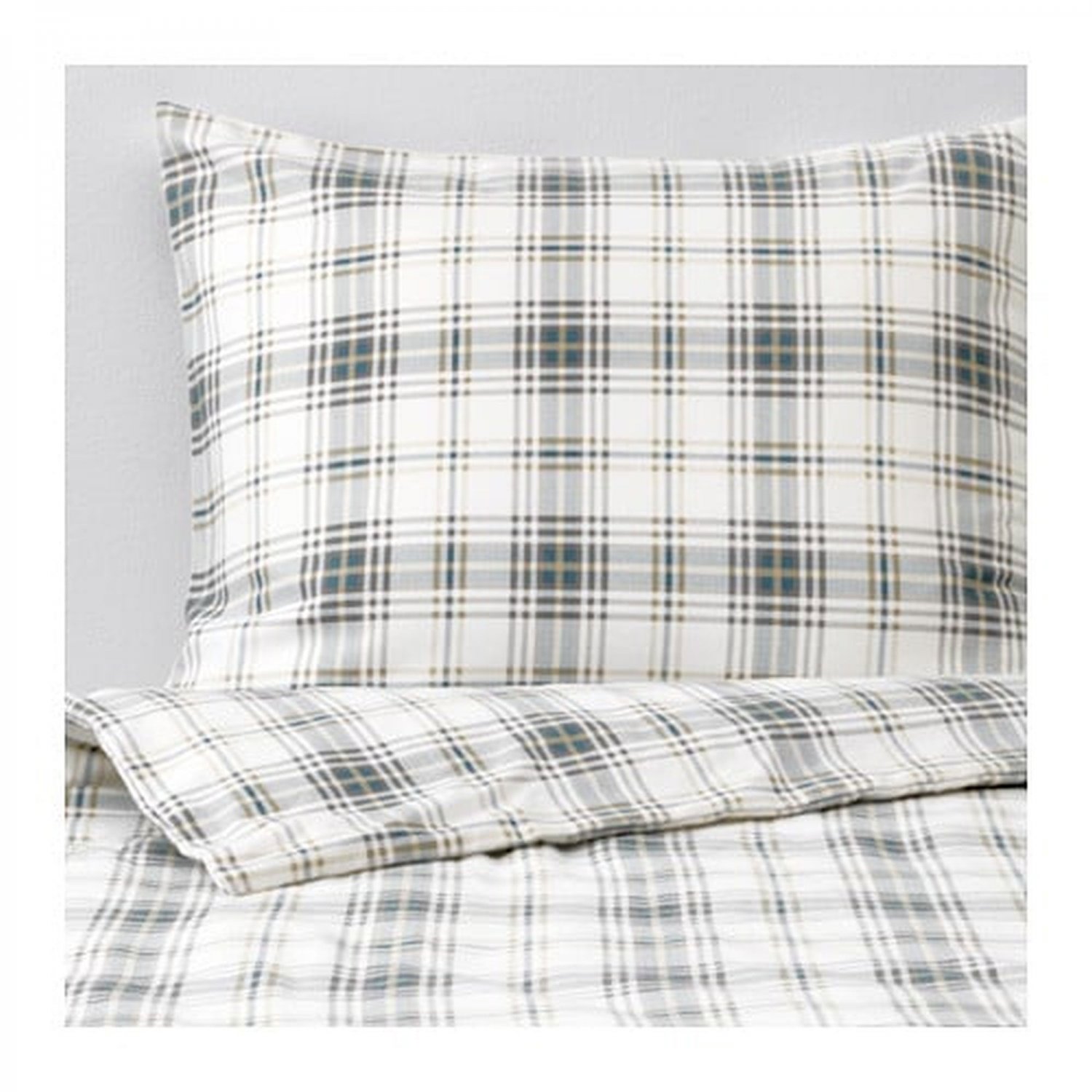 IKEA Nordruta King DUVET COVER and Pillowcases Set Blue PLAID Flannel