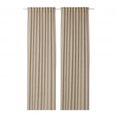IKEA AINA Curtains Drapes BEIGE LINEN Flax 98" Long