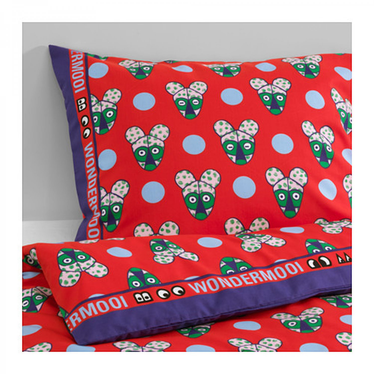 IKEA Glodande TWIN Duvet COVER Pillowcase Set RED Retro GLÖDANDE Kawaii Limited Edition WONDERMOOI