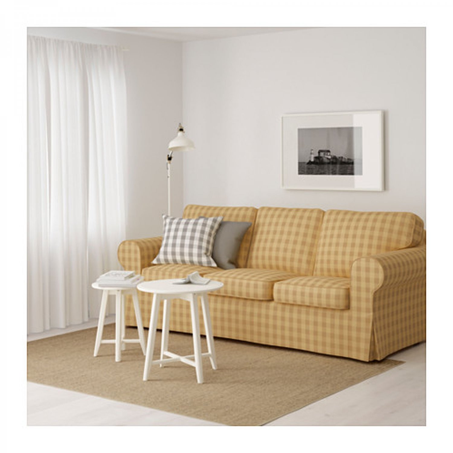 IKEA Ektorp 3 Seat Sofa COVER Slipcover SKAFTARP YELLOW Buffalo Check