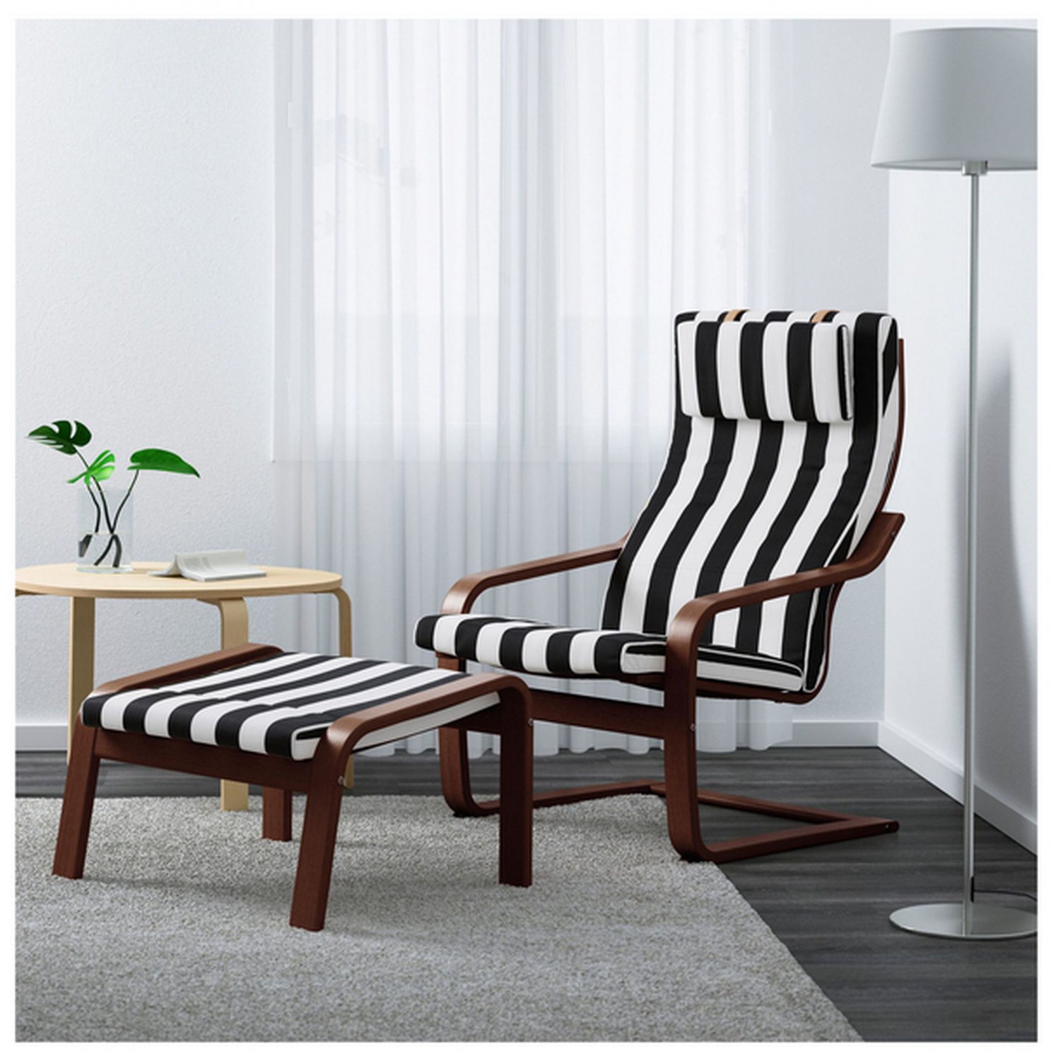 IKEA Poang Armchair CUSHION STENLI Black White Stripe POÄNG Cover New