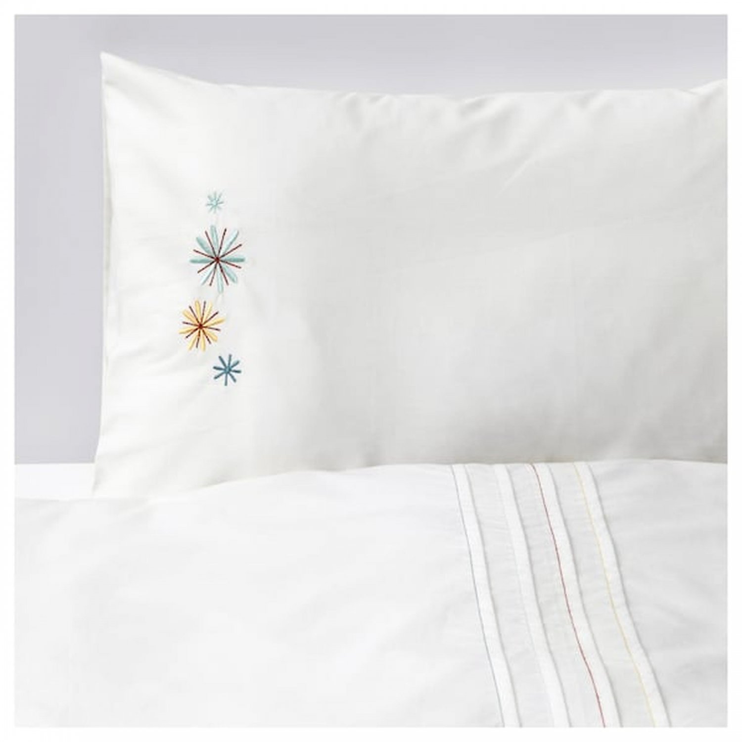 IKEA Tillgiven CRIB Duvet COVER Pillowcase SET White w Flower Starburst