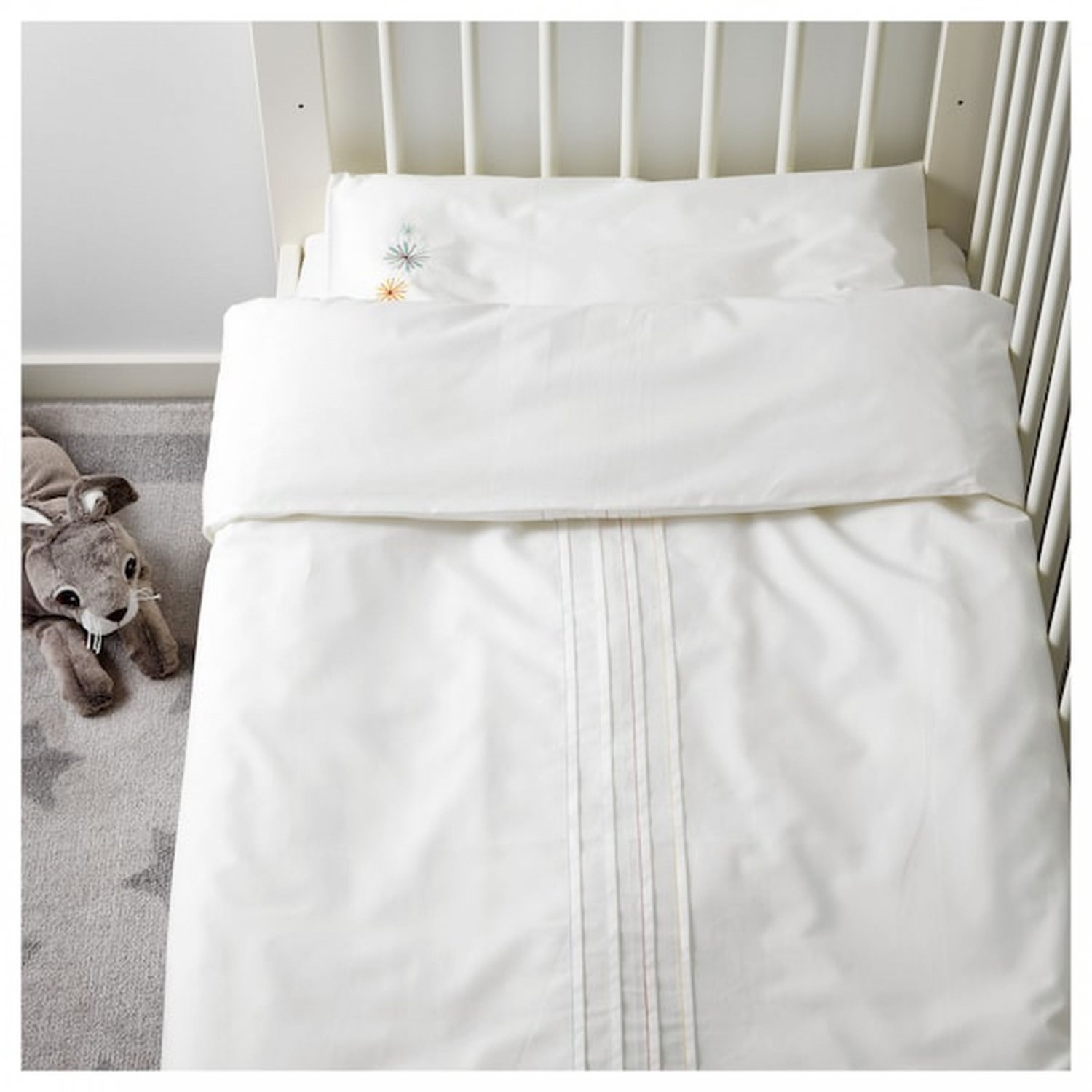 IKEA Tillgiven CRIB Duvet COVER Pillowcase SET White w Flower Starburst