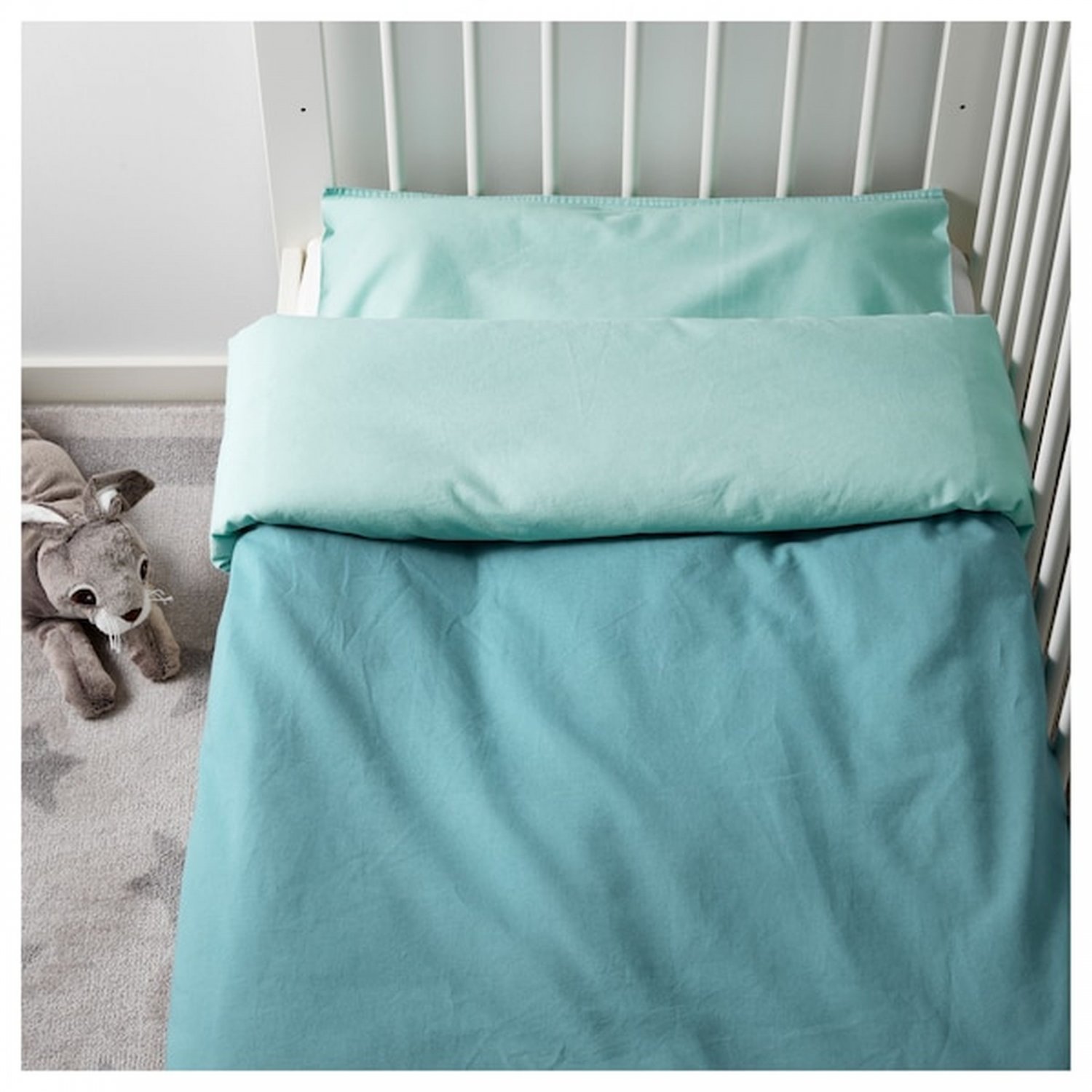 IKEA Tillgiven Turquoise Blue CRIB Duvet COVER Pillowcase SET Nursery