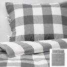IKEA Emmie Ruta KING Duvet COVER Pillowcases Set DARK GRAY White Checks Plaid Grey