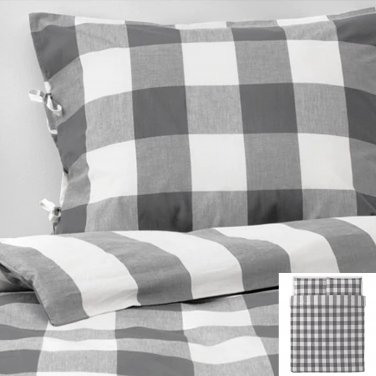 IKEA Emmie Ruta QUEEN Duvet COVER Pillowcases Set DARK GRAY White Buffalo CHECKED Grey