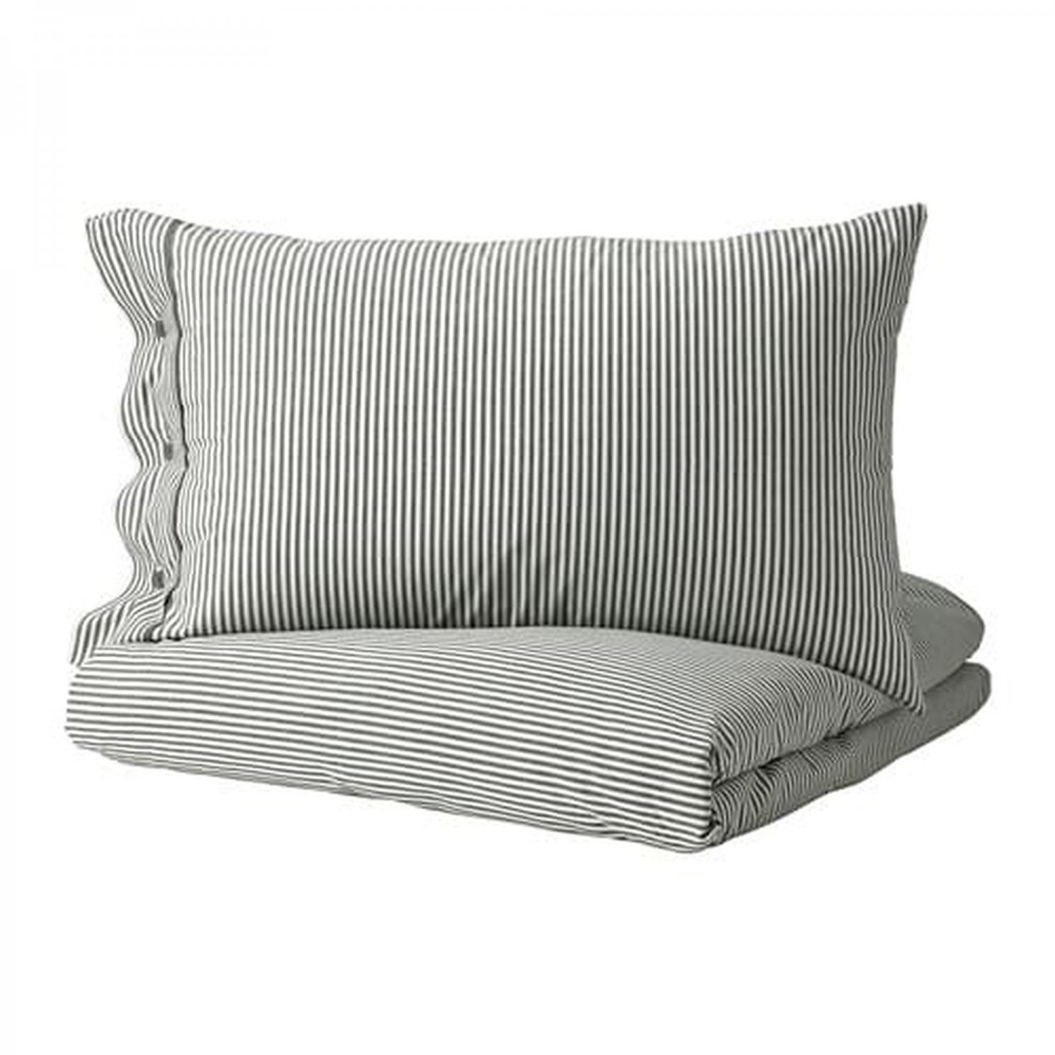 IKEA Nyponros KING Duvet COVER Set TICKING STRIPES GRAY Yarn Dyed SOFT Grey