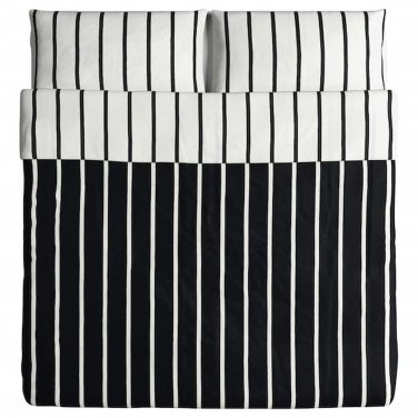 IKEA Tuvbracka KING Duvet COVER Pillowcases Set BLACK White Stripe TUVBRÃ�CKA