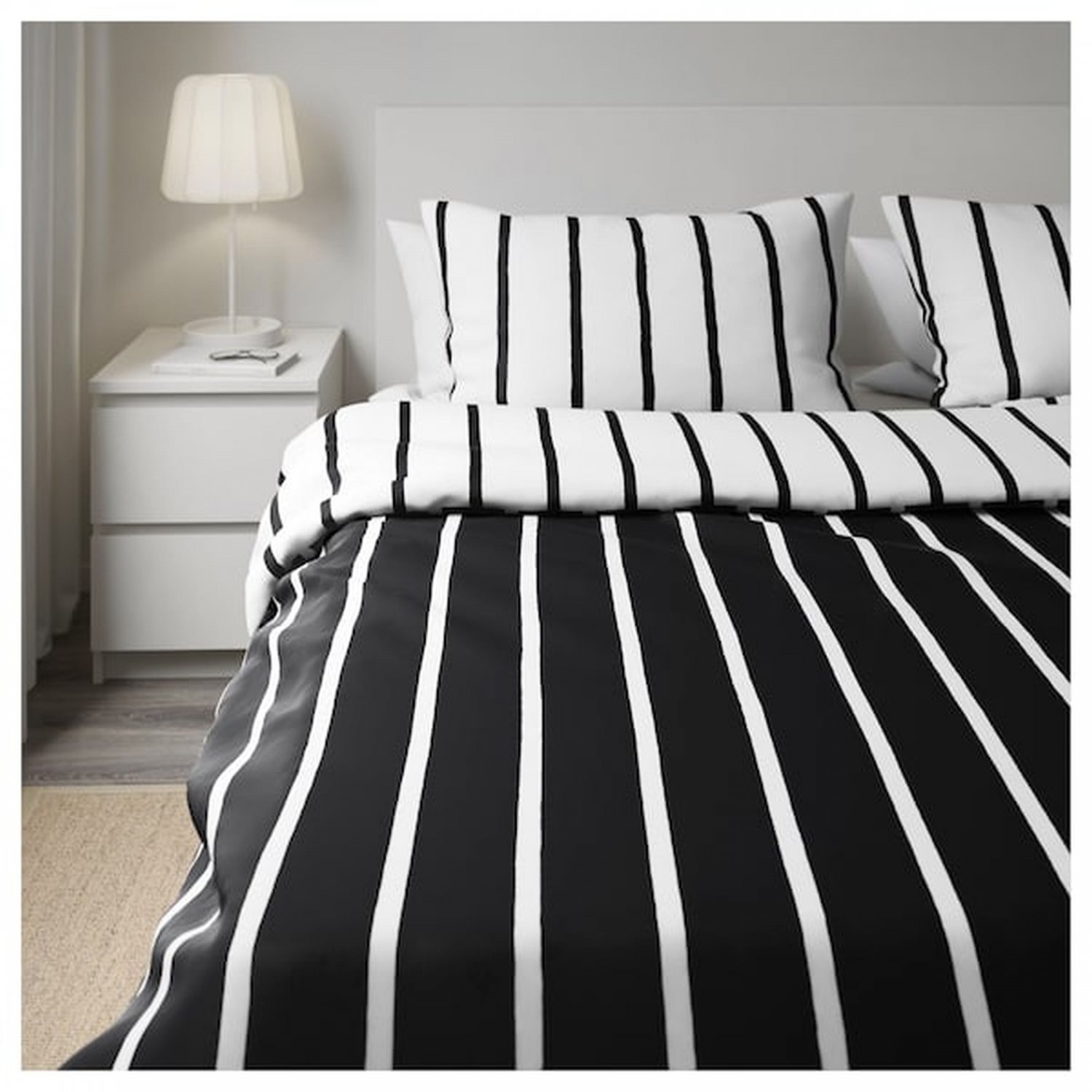 IKEA Tuvbracka KING Duvet COVER Pillowcases Set BLACK White Stripe