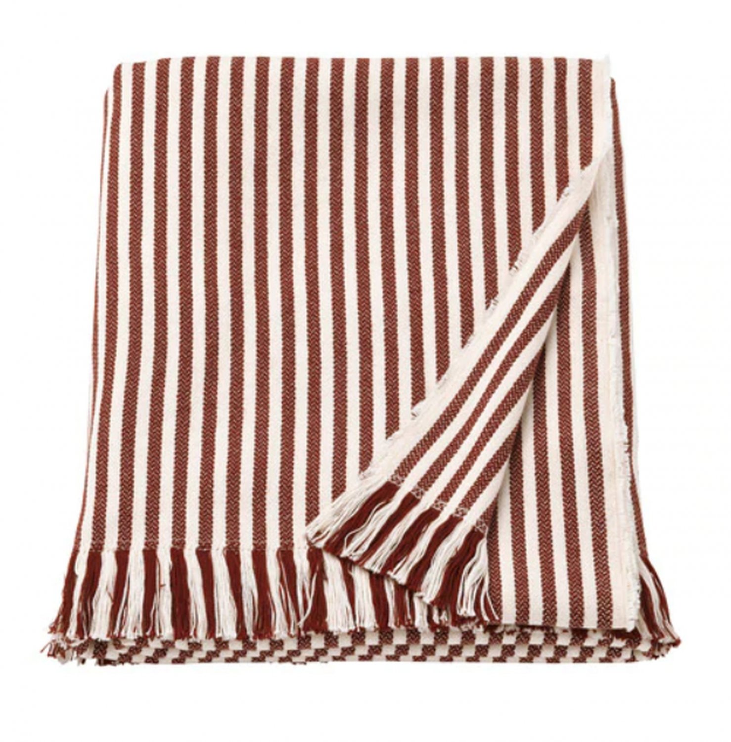 IKEA Tuvalie Throw BLANKET Afghan RED BROWN Rust OffWhite Ticking