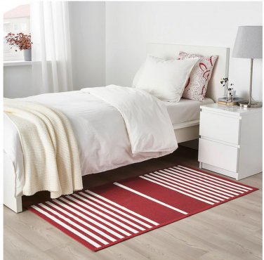 IKEA Vinter 2019 RUG Area Throw Mat RED White Stripe Flatwoven 2'7" x 4'11" Cotton