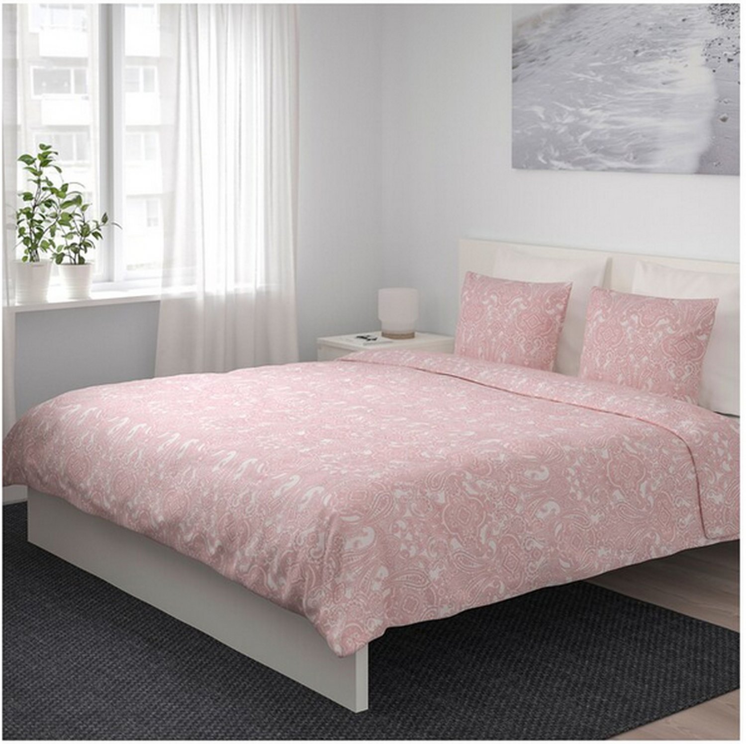 IKEA Jattevallmo KING Duvet COVER and Pillowcases Set PINK White Paisley JÄTTEVALLMO New