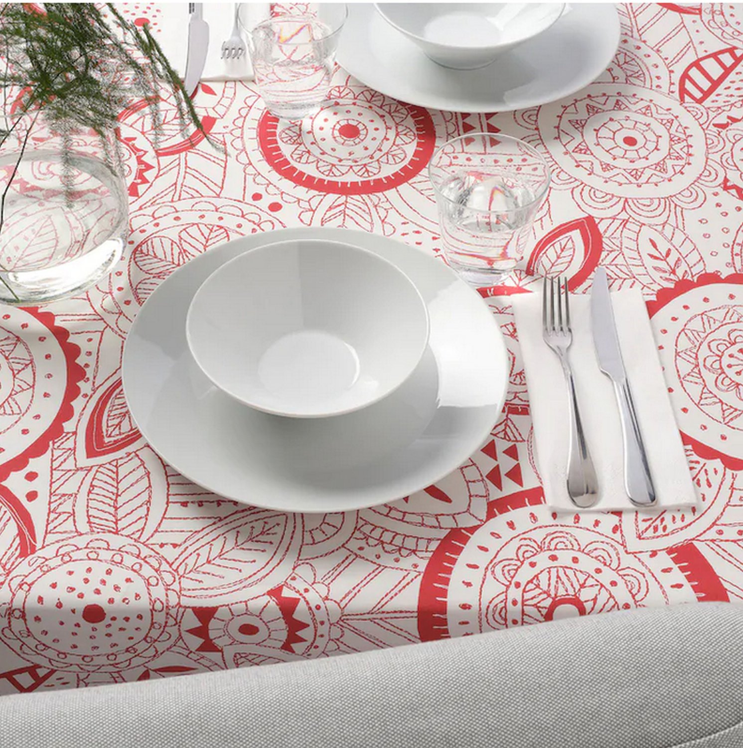 IKEA Vinterfest TABLECLOTH Red White Cotton Snowflake Leaf Xmas Design ...