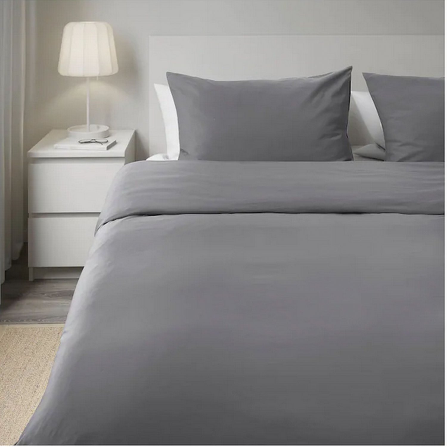 IKEA Hjartstilla KING Duvet COVER w Pillowcases Set DARK GRAY Sateen
