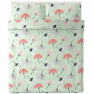 IKEA Tovsippa King DUVET COVER and Pillowcases Set GREEN Floral Gingko Fan Zen Japanese Oriental