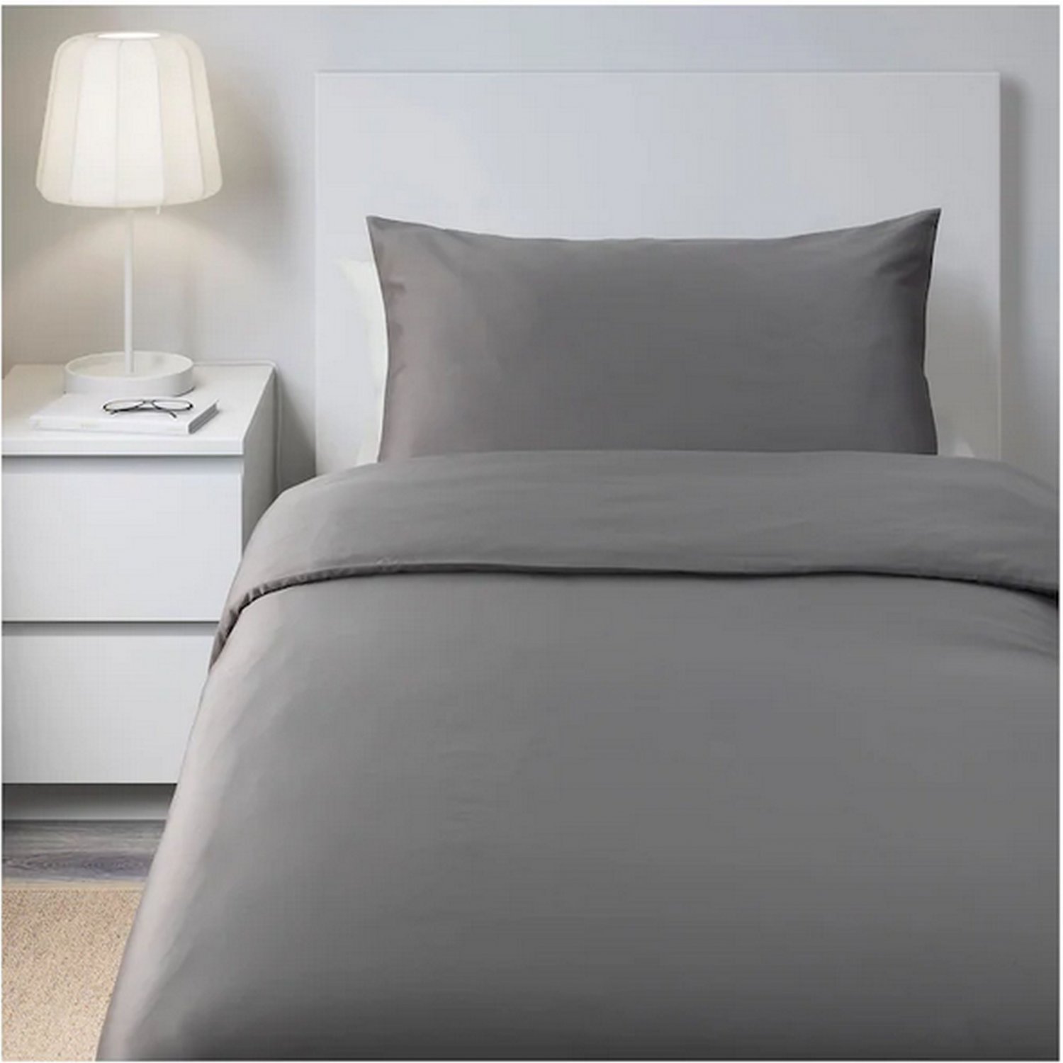 IKEA Hjartstilla TWIN Single Duvet COVER Set DARK GRAY Sateen Woven 600