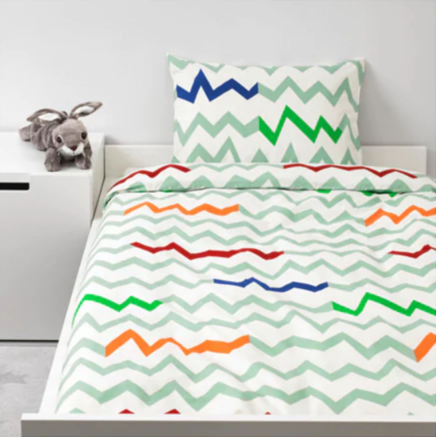 IKEA Stillsamt TWIN Duvet COVER Pillowcase Set LIGHT GREEN Zigzag Stripes