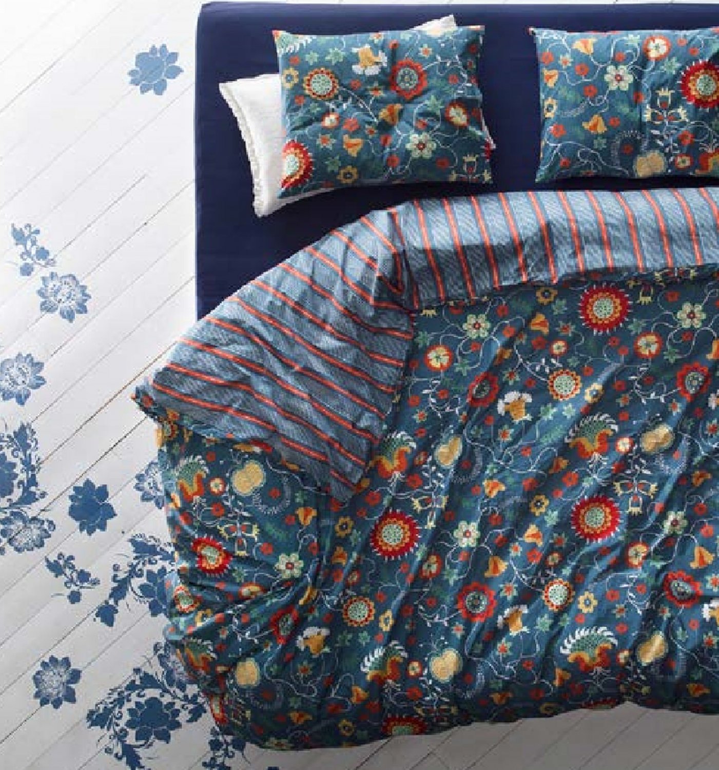 IKEA Rosenrips Twin Single Duvet Cover and Pillowcase Set BLUE Red