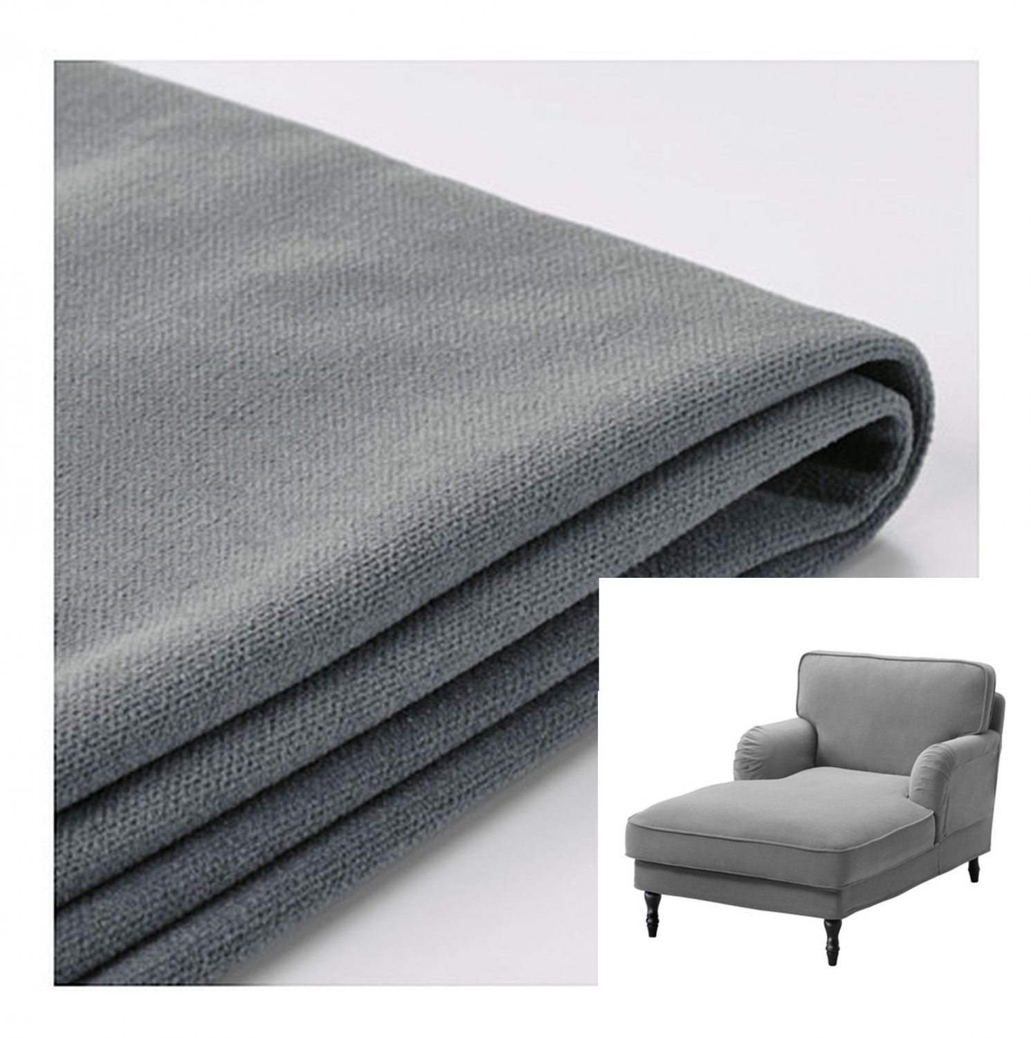 IKEA Stocksund Chaise Longue SLIPCOVER Cover LJUNGEN GRAY Velvet