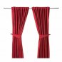 IKEA Blekviva Red CURTAINS with Tie-Backs 98" Jacqiard Floral Drapes Anita
